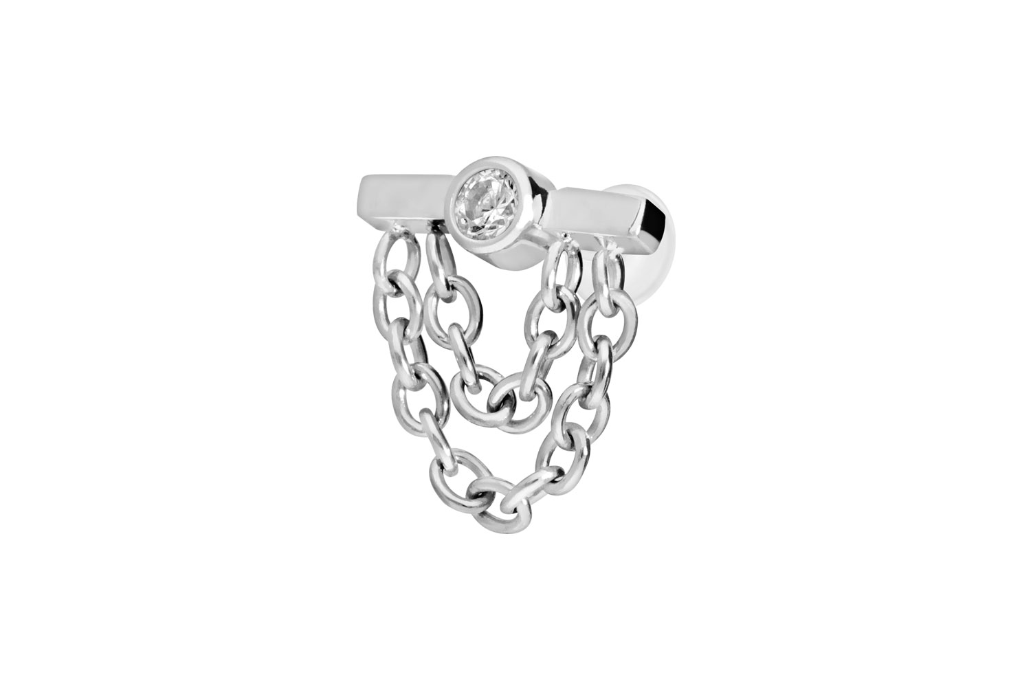 PTFE Labret Piercing mit Innengewinde + Titan-Aufsatz BALKEN + KRISTALL + 2 KETTEN